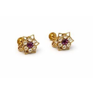 Vintage Purple Rhinestone Flower Screwback Clip-On Earrings